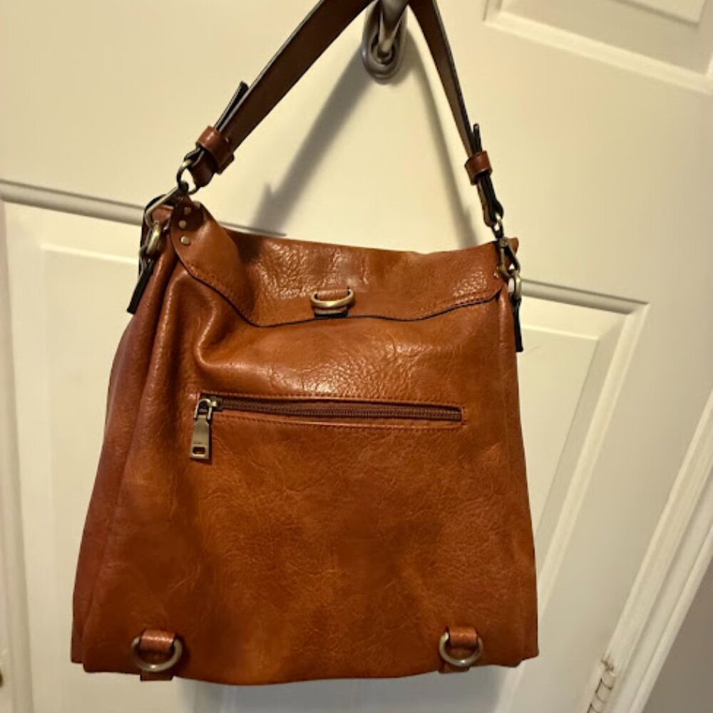 Jen & Co Indigo Vegan Leather Backpack/Shoulder bag Light Brown/Tan w/ studs - Picture 4 of 15